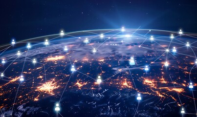 Obraz premium network of interconnected digital avatars spanning the globe, overlaid on a glowing blue Earth
