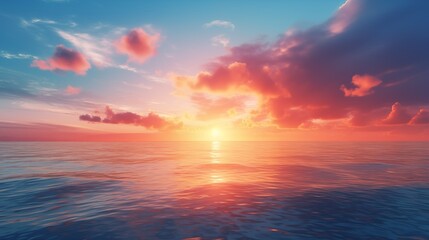 Obraz premium Vibrant sunrise seascape: abstract coastal wallpaper with blue sky and sea.