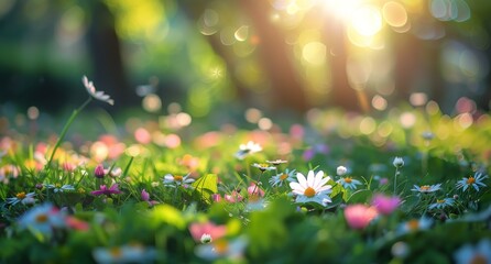 Obraz premium Sunlight Filtering Through Blossoms in a Spring Meadow