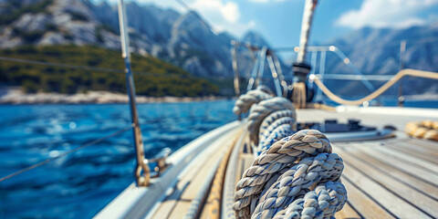 Obraz premium A sailboat with a blue sky and clouds on the horizon