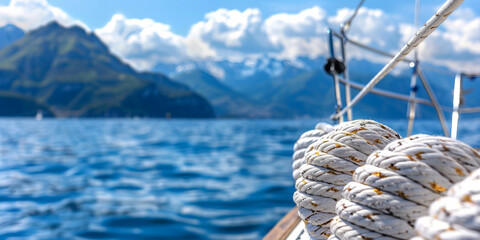 Obraz premiumSailboat in the middle of the sea in the sun with a beautiful open sea background 