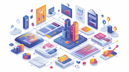 3D Flat Icon: Glossy Planning Data Grids Concept in Digital Art   Innovative Production Planning Technology in Cartoon Style