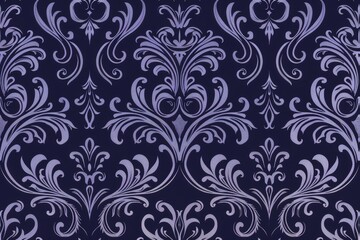 Intricate Floral Damask Pattern in Lilac and Navy