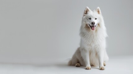Fototapeta premium Samoyed sitting on a white background