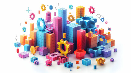 Digital Art: 3D Flat Icon of Glossy Planning Fractals Symbolizing Complexity and Innovation in Production Planning Technology   Cartoon Style