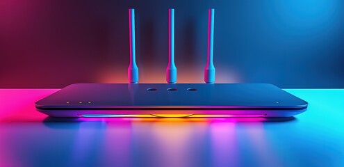 A Router On a table with neon colored light effects