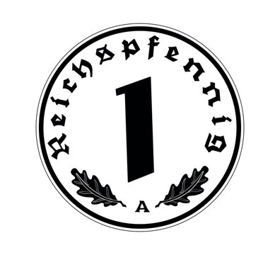 1 Reichspfennig of Germany outlined in vector. The coin is depicted in black and white. 