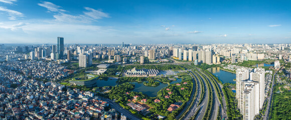Aerial view of Hanoi city in beautiful day, modern city skyline. 