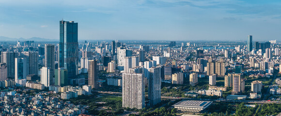 Aerial view of Hanoi city in beautiful day, modern city skyline. 