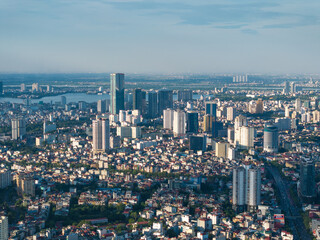 Naklejka premium Aerial view of Hanoi city in beautiful day, modern city skyline. 