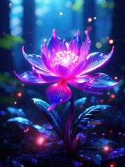 Generative AI beautiful fantasy flower plant with glowing light, luminous and realistic flowers. Each petal emits a mesmerizing, enchanting flower atmosphere magical floral, Gorgeous mystical Floral	