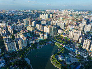 Aerial view of Hanoi city in beautiful day, modern city skyline. 