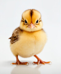 Obraz premium Baby chicken standing on white background looking at camera
