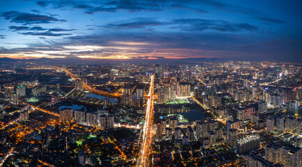 Aerial view of Hanoi city in beautiful day, modern city skyline. 