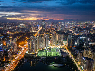 Fototapeta premium Aerial view of Hanoi city in beautiful day, modern city skyline. 
