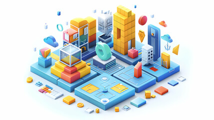 Obraz premium Abstract 3D Flat Icon Concept: Glossy Project Grid in Cartoon Style