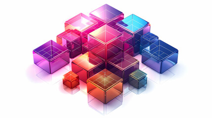 Abstract 3D Flat Icon: Glossy Project Grid Concept   Innovative Project Technology in Cartoon Style