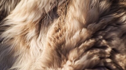 Obraz premium Close-up of fluffy cat fur, warm afternoon light, dense and silky with subtle color variations. 