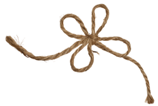 Brown jute rope tied in a bow on an isolated background