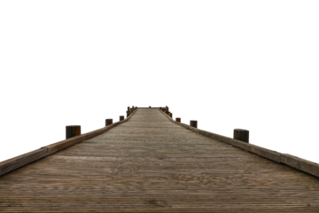 wooden jetty leads out to the sea isolated on white background