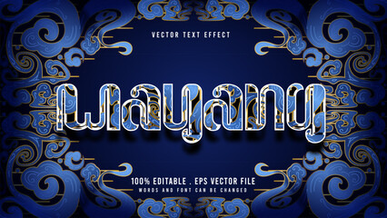 Wayang Editable Text Effect with Traditional Blue Pattern Background