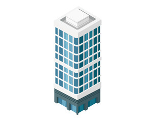 vector isometric hotel, apartment, school, or skyscraper building, isolation on white