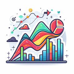 Obraz premium 3D Flat Icon Line Chart Trading App Graphic Concept for Finance Analysis Doodle Line Cartoon Style.