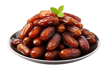 Obraz premium Dates in plate fasting month iftar concept transparent background cutout PNG