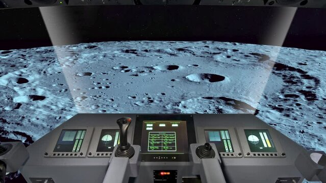 Spaceship flight over the moon