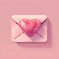 3D flat icon: Love letter and heart with space for text on pink background   versatile, romantic theme setup doodle line cartoon style