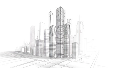 skyscraper line art, wallpaper, the beauty of the lines of buildings in the middle of the city