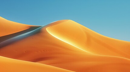 Dunes in the desert, smooth curves of sand dune with clear blue sky