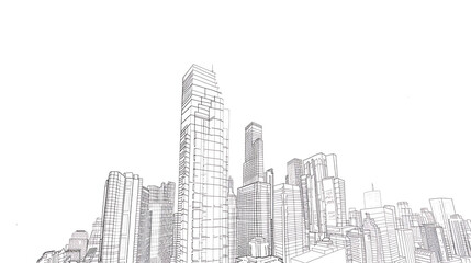skyscraper line art, wallpaper, the beauty of the lines of buildings in the middle of the city