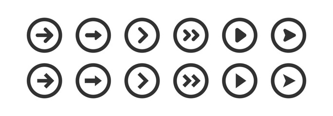 Arrow icon set. Direction pointer. Next button. Interface cursor.