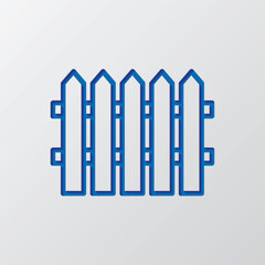 Fence simple icon. Flat design. Paper cut design. Cutted blue symbol with shadow. Gray background
