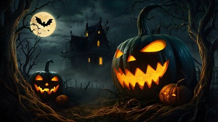 Halloween background with pumpkins