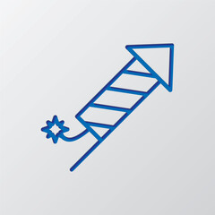 Fireworks simple icon. Flat design. Paper cut design. Cutted blue symbol with shadow. Gray background
