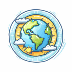3D Flat Icon of Ozone Shield Protecting Earth from Sun Rays   Doodle Line Cartoon Style Illustration Showing Importance of Ozone Layer in Blocking UV Radiation