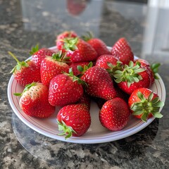 A plate of fresh strawberries