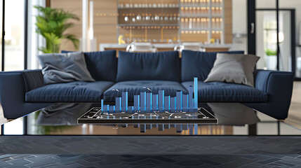 Naklejka premium Coffee and business chart, wallpaper, relaxing in business analysis with the aroma of coffee