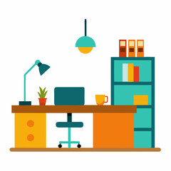 Simple office interior flat design art vector illustration.