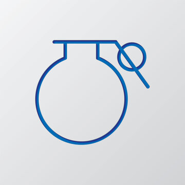 recommend clip art: Grenade simple icon. Flat design. Paper cut design. Cutted blue symbol with shadow. Gray background