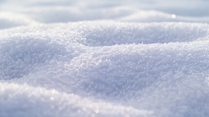 Close-up of compacted snow, soft ambient light, dense and grainy with small ice particles. 