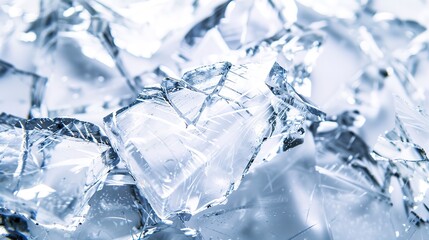 Obraz premium Close-up of cracked ice, gentle natural light, jagged and fragmented with clear shards. 