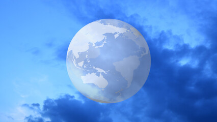 サスティナビリティのイメージ　地球を取り巻く暗い空から希望の明るい空へ