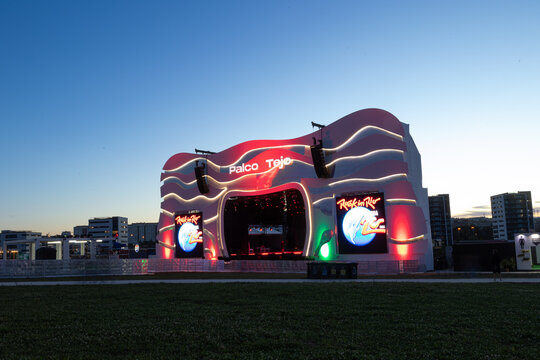 Lisboa, Portugal - 2024-06-13: Empty Rock in Rio Stage Tejo, 20 years Rock in rio Lisboa