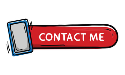 Bright red button with the text contact me and a mobile phone icon. Vector element for website, application, design.