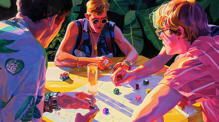 Friends Playing Adventure Tabletop Game in Park Gen AI