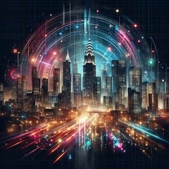 Fototapeta premium Sci-Fi Urban Design with Neon Lights