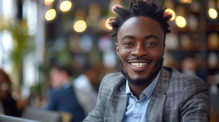 Obraz premium Smiling Man in a Cafe